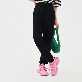 美特斯邦威休闲裤男秋季新款运动潮流直筒裤子男舒适休闲 W款-黑色组-女款 L 男175女165