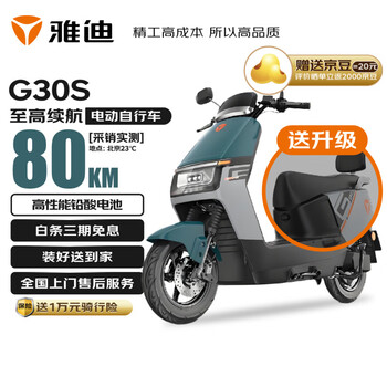 雅迪 新国标电动自行车G30S智能长续航电动车大座垫铅酸电瓶车通勤代步可上牌莫尼迪蓝