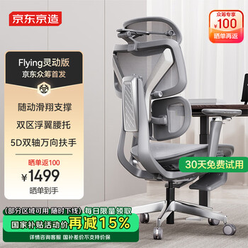 PLUS会员：京东京造 Flying灵动版人体工学椅电竞椅办公椅子电脑椅人工力学座椅 灰 FLying灵动版-月影灰