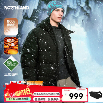 诺诗兰(NORTHLAND)冬季新款户外鹅绒羽绒服男女可升温连帽三防抗寒保暖面包服 纯黑色 XL 175cm (120-140斤 卡码拍小)