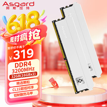 阿斯加特(Asgard)32GB(16GBx2) DDR4 3200 台式机内存条 弗雷 马甲条 精选颗粒 CL22 钛银甲