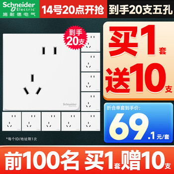 施耐德电气 施耐德 斜五孔开关插座面板 皓呈系列奶油白色  （十只装新国标）