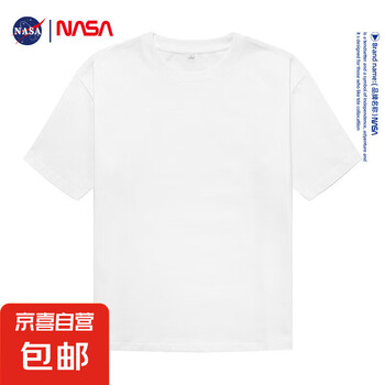 NASA GISS夏季纯棉男女宽松休闲短袖T恤情侣潮流百搭ins圆领半袖 白色 2XL 155-170斤
