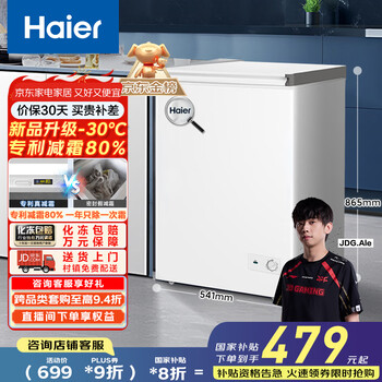 海尔 Haier 100升一级能效低霜小冰柜冷藏柜冷冻柜小型冷柜BC/BD-100GHW9D -30°C深冷速冻 100L