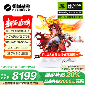 机械革命蛟龙16Pro 2025 16英寸游戏电竞笔记本电脑(R9-8945HX 32G 1T RTX5070Ti 300HZ 2.5K 白)