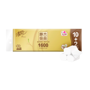 清风 原木纯品金装系列 无芯卷纸 4层*133g*12卷