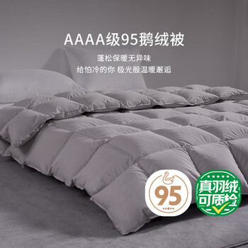 霞珍【羽绒被】95鹅绒被子 轻音保暖双人被芯 超蓬95灰鹅绒-轻音无异味 保暖冬被-200*230cm 冬被