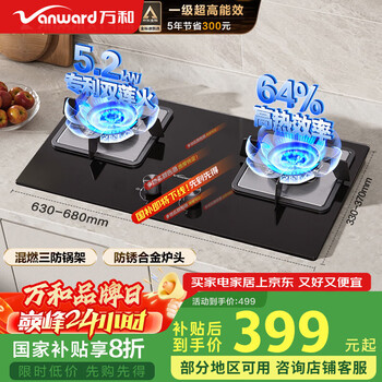 万和 蓝莲花 嵌入式双灶台燃气灶 B9L50 5.2kw 一级能效