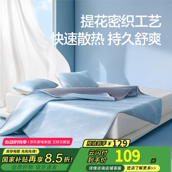 网易严选冰丝席夏季家用凉席用品水波纹冰丝席床单床笠枕套件套凉席 水波蓝-床单款 150cm*200cm (三件套)