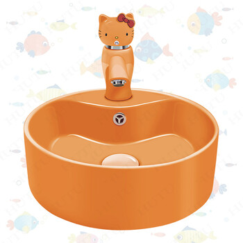 幼儿园洗手盆陶瓷彩色儿童台上盆洗漱池洗脸盆卡通水龙头圆形面盆