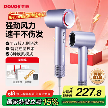 奔腾(POVOS)高速吹风机家用电负离子吹风筒新一代大功率速干低噪音PH9909水晶紫送女友礼物