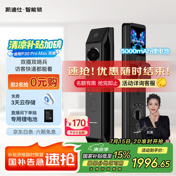 国家补贴：凯迪仕 P30 Pro Max 电子智能锁 幻影黑