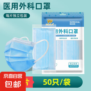 一次性医用外科口罩二类医疗器械透气清爽防沙尘防晒防雾霾口罩 医用外科口罩【独立包装50只】蓝色