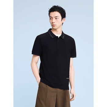 GXG男装 夏季短袖POLO衫合集 黑色翻领POLO衫G24X242028 L 175