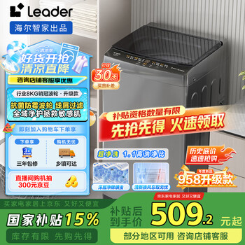 国家补贴：Leader 海尔智家 波轮洗衣机全自动小型 8公斤 XQB80-L539