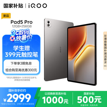 iQOOPad5 Pro 12GB+256GB灰晶【国家补贴15%平板】天玑9400+ 13英寸 高亮电竞屏 12050mAh 超长续航