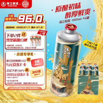 珠江啤酒11度 珠江原浆啤酒 980ml*6听 整箱装 聚餐畅饮