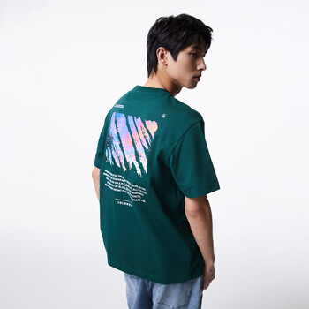 杰克·琼斯(JACK&JONES)夏季新款男装撞色斜纹半袖上衣直筒版圆领短袖T恤 224101060深绿 S 170