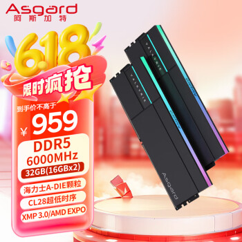 阿斯加特 32GB(16Gx2)套 DDR5 6000 台式机内存条 RGB灯条-女武神·瓦尔基里Ⅱ代极夜黑