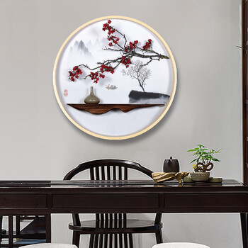 客厅装饰字画框架新中式玄关墙面圆形挂画禅意茶室背景墙创意实物立体