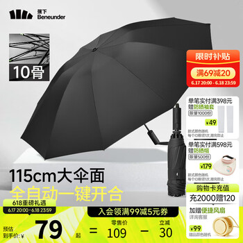 蕉下(beneunder)全自动雨伞可折叠男士商务伞双人伞女士拒水雨伞加大伞面 【10骨款】石岩黑
