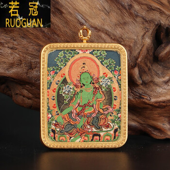 吊坠双面嘎乌盒黑黄财神扎基拉姆西藏佛牌铜镀金男女生日 绿度母-铜金