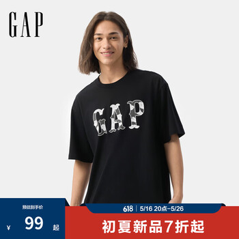 Gap男女装2025夏季新款西部印花logo纯棉短袖T恤宽松上衣729369 黑色 M (170/92A) 亚洲尺码