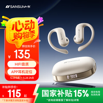 山水(SANSUI)W20【柏林之声】蓝牙耳机骨传导概念真无线挂耳式半入耳运动跑步通话降噪长续航适用苹果华为 白色