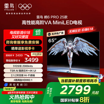 FFALCON雷鸟 家电国家补贴 65英寸 鹤6 PRO 25款 MiniLED 满血机芯 一级能效智能平板电视机 65英寸 无开机广告 65S595C Pro