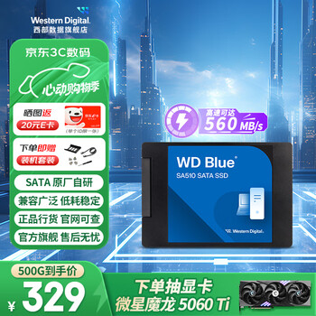 西部数据(WD)笔记本台式机电脑 SSD固态硬盘 SA510 SATA M.2 Blue系列 3D技术 高速读写 WD Blue SATA | 性能款 高容量 1TB