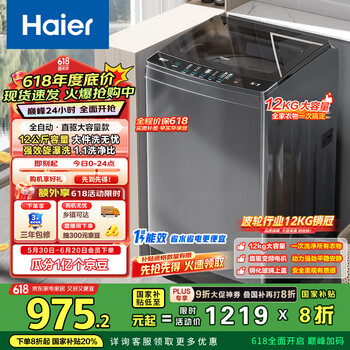 海尔(Haier)波轮洗衣机全自动懒人家用 12公斤大容量 直驱变频 一级能效 家电国家补贴 以旧换新EB120B35Mate3