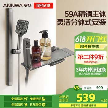 安华 R5 SE简易花洒套装增压精铜主体无顶喷手持喷头枪灰色N3GQ9049GGW