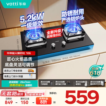 华帝(VATTI)家电国家政府补贴燃气灶天然气嵌入式一级能效小尺寸5.2kW猛火灶煤气炉双灶台灶具以旧换新i10106