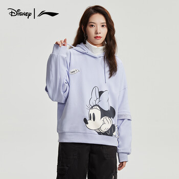 李宁迪士尼联名卫衣女套头长袖连帽秋冬运动服 浅霜蓝-5 l