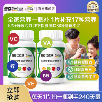 善存 维生素c维生素b族含烟酰胺 佳维成人复合维矿120片*2瓶