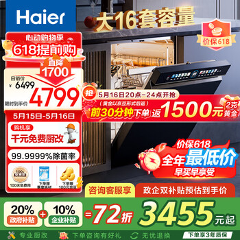 海尔(Haier)双面洗嵌入式洗碗机云溪W5000Max 大16套容量 六星消杀 智能开门速干EYBW163266GHU1家电国家补贴