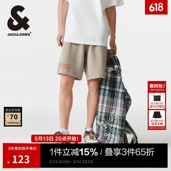 杰克·琼斯(JACK&JONES)夏季新款立体字母植绒字母贴布oversized休闲短裤男装22429F023 卡其色3E11 S (170)
