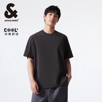 杰克·琼斯(JACK&JONES)夏季新款男装撞色斜纹半袖上衣直筒版圆领短袖T恤 224201049锻钢灰 S 170