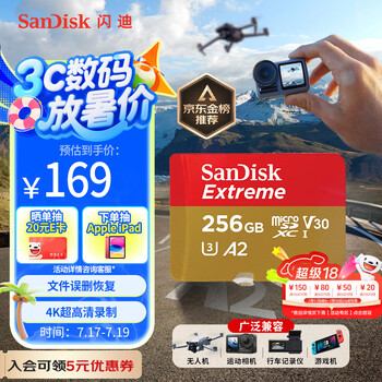 闪迪(SanDisk)256GB TF(MicroSD)内存卡 4K极速金卡A2 V30 U3行车记录仪 运动相机无人机 监控存储卡 读190MB/s