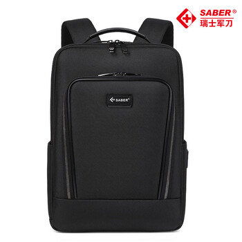 SABER瑞士军刀包SA2525男士商务通勤新款双肩包超纤大容量15.6寸电脑包 黑色 10英寸
