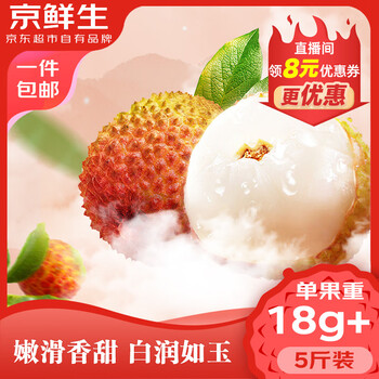 京鲜生 现货广东妃子笑荔枝 净重5斤装 单果18g+