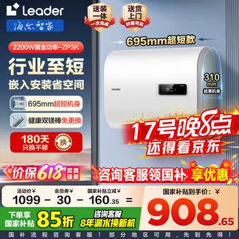 国家补贴、PLUS会员：海尔 Haier 热水器扁桶双胆速热储水式纤薄黄金小尺寸镁棒免更换 60L 2200W