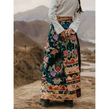 藏族服装女全套春夏季黄色半裙裙子藏式拉萨西藏服饰旅拍 蓝色 仅半裙