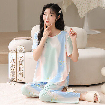 香蜜闺秀（GOSO）清爽透气可外穿家居服家居裤运动休闲睡衣 浅蓝 一套 L