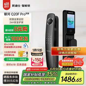 凯迪仕(kaadas)智能锁 人脸识别可视猫眼监控大屏全自动指纹密码锁Q20F Pro双摄