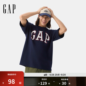 Gap男女装2025夏季新款胶印logo纯棉短袖T恤宽松多色上衣729157 藏青 XL (180/100A) 亚洲尺码