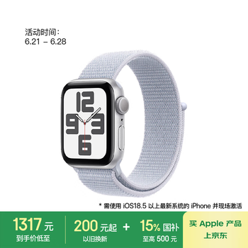 苹果 Apple Watch SE 2024款 智能手表GPS款40毫米银色铝金属表壳青云色回环式运动表带MXF33CH/B