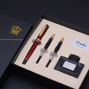 公爵（DUKE）英朗商务系列组合笔 美工笔+钢笔+宝珠一体/送人/自用/练字均可/礼盒装（金夹）三用笔/透明红