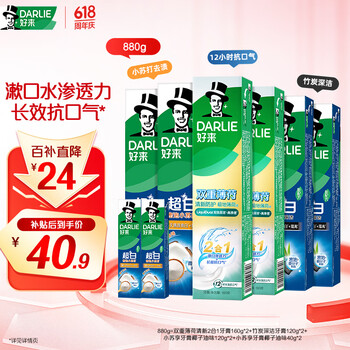 DARLIE好来(原黑人)热销榜双重薄荷2合1超白去烟渍去口气美白牙膏880g