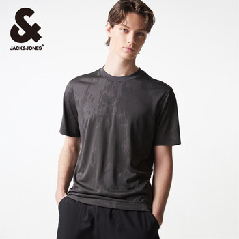 杰克·琼斯(JACK&JONES)夏季新款男装撞色斜纹半袖上衣直筒版圆领短袖T恤 224201184黑色 XS 165